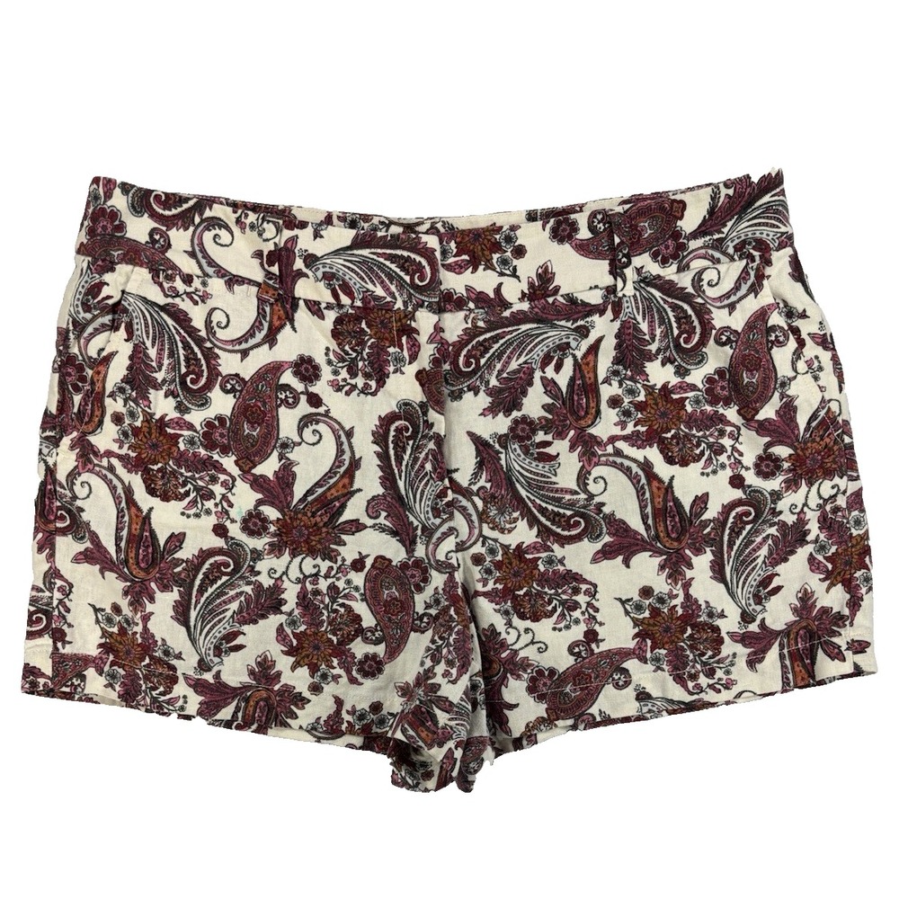 Loft Women's 12 Floral Paisley Linen Blend‎ Shorts Summer Festival Travel Resort